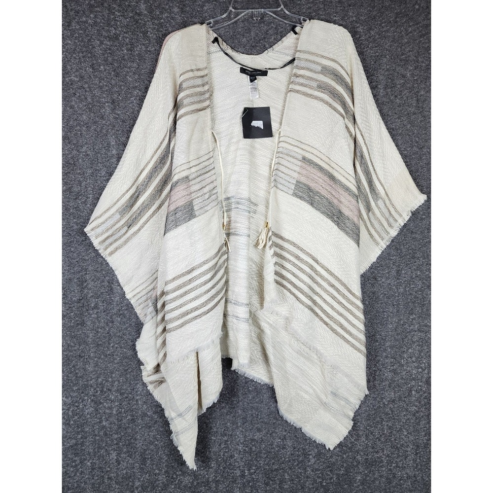 Marc New York Poncho Womens One Size M2MRT134 Neutral Striped Tassel Fringe NEW